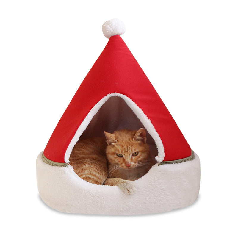 Christmas Tree Cat Bed | Cozy Enclosed Cat House | Warm Soft Pet Cave for Cats & Small Pets