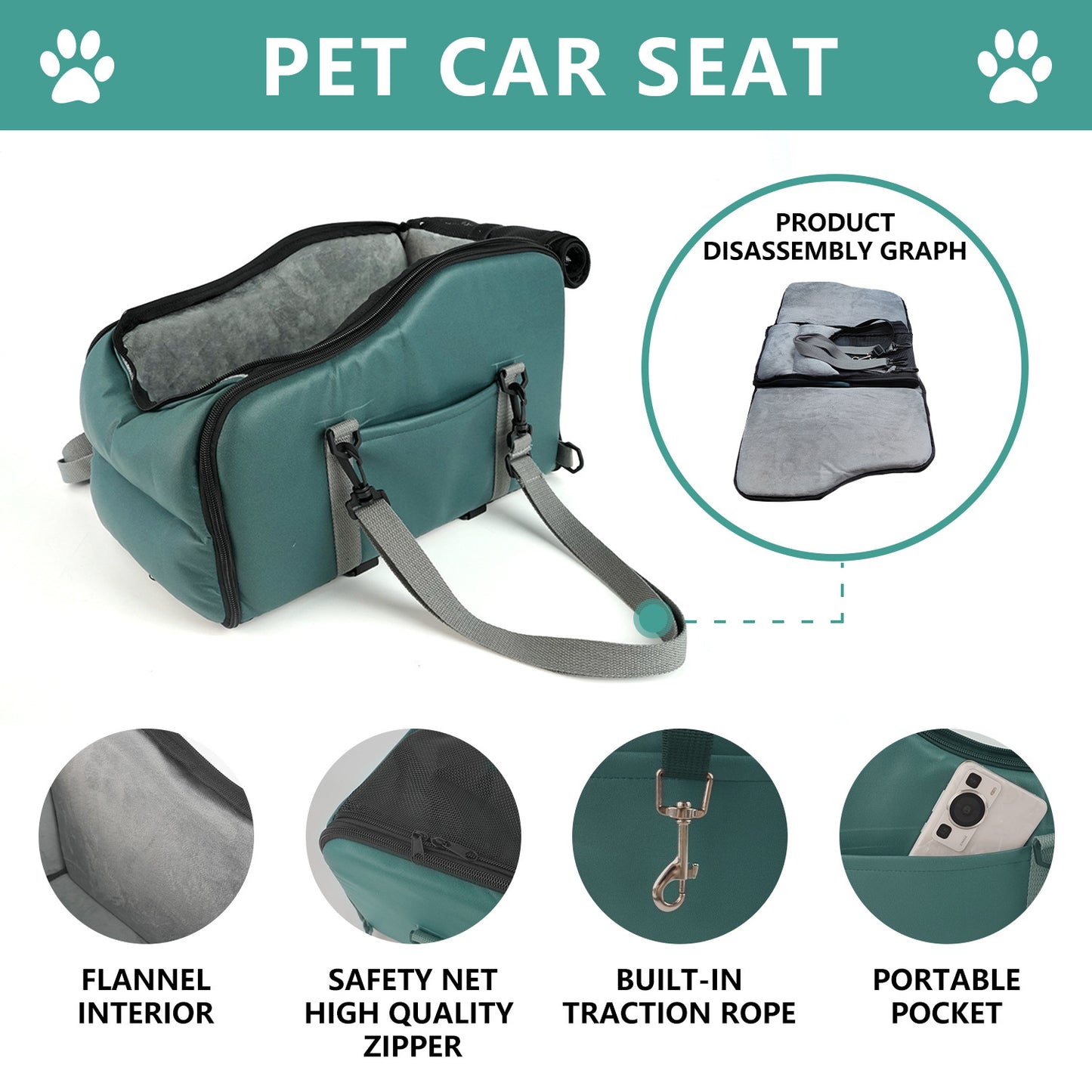 Portable Car Pet Bed | Removable Washable Car Kennel Mat
