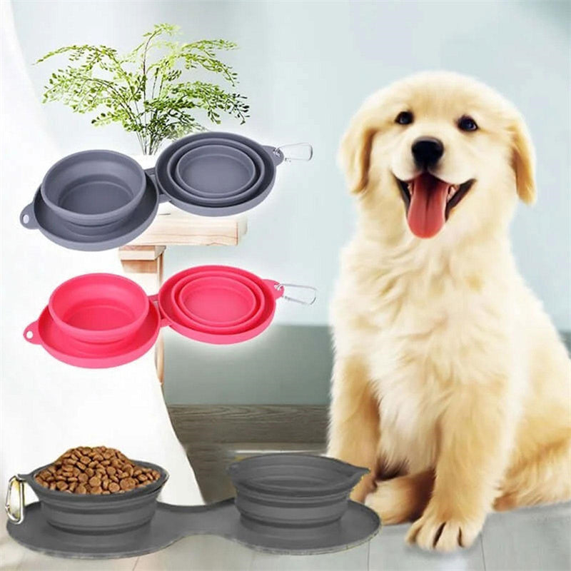 Foldable Travel Pet Bowl | Portable Double Bowl for Dogs & Cats