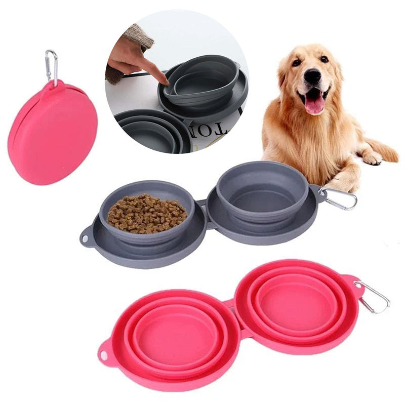 Foldable Travel Pet Bowl | Portable Double Bowl for Dogs & Cats