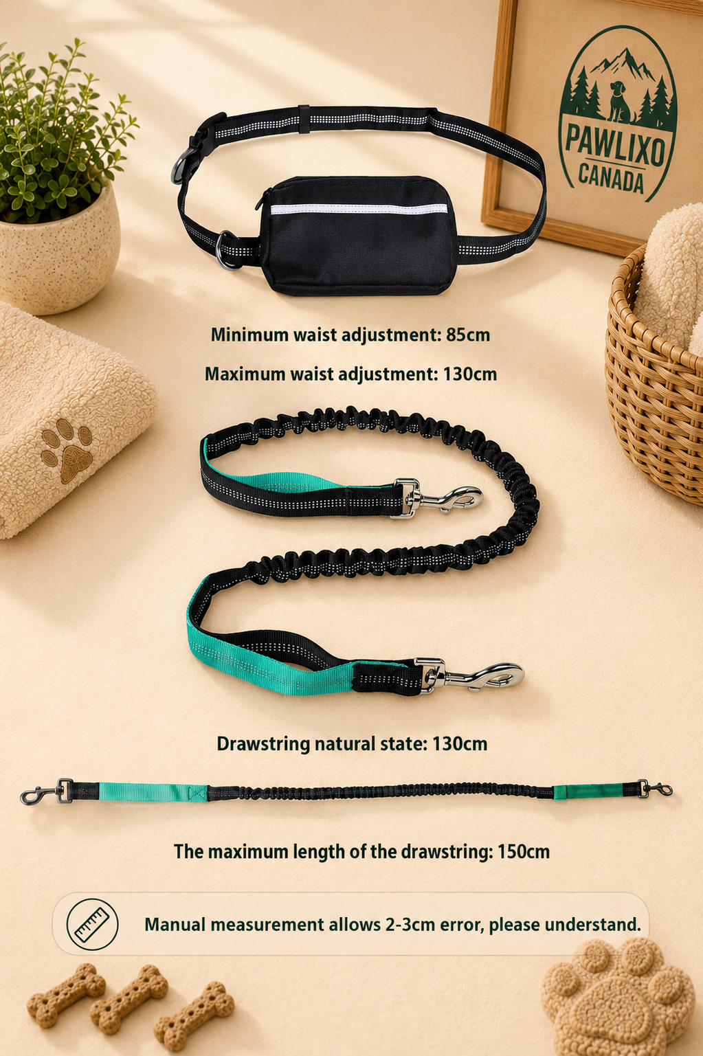 Pawlixo Reflective Hands-Free Running Leash | Shock-Absorbing Waist Belt