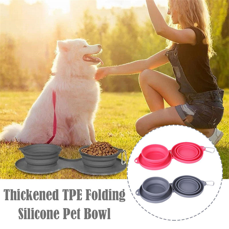 Foldable Travel Pet Bowl | Portable Double Bowl for Dogs & Cats